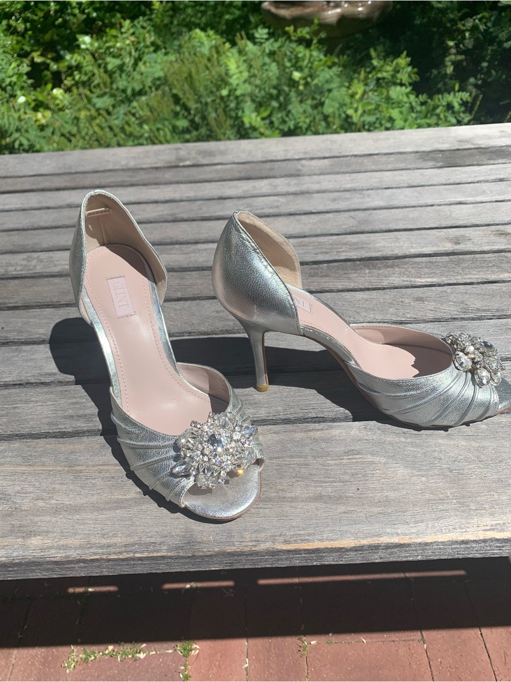 Glint Silver Crystal-Embellished D'Orsay Heels